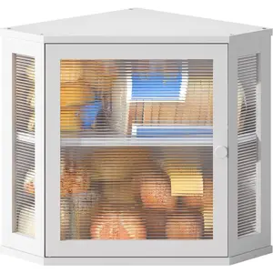 Corner Bread Box for Kitchen Countertop Double Layer  Wooden Bread box Large Capacity Bread Storage Bin(White, Medium)