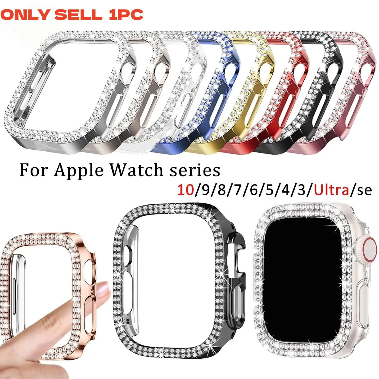 Rhinestone Decor Watch Case, Smart Watch Protective Cover, Watch Accessories Smartwatch Accessories Compatible with for Apple Watch Series 10/9/8/7/6/5/4/3 Ultra SE, Wearable