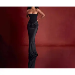 Autumn and Winter Women's Fashion Strapless Sexy Backless Slim Evening Dress