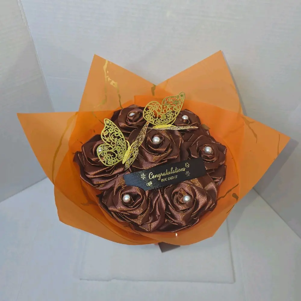 Congratulations You Did It. handmade Roses Bouquet with butterfly and pearls