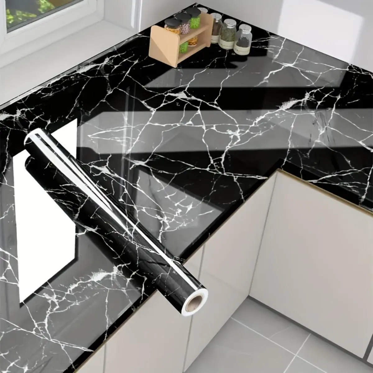 White Marble Concrete Peel-and-Stick Contact Paper, Waterproof, Oil-Proof, Moisture-Proof Self-Adhesive Marble Pattern Wallpaper for Kitchen Backsplash, Countertop, Cabinet Refacing, Multiple Sizes Home Improvement Decor
