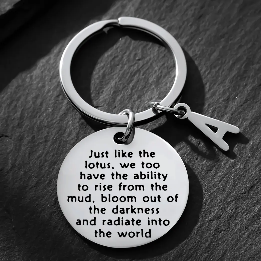 Lotus-Inspired Keychain Inspirational Yoga Quote, Best Friend Gift, Yoga Enthusiast Present, Stainless Steel Circle Keyring Yoga Lovers Gift