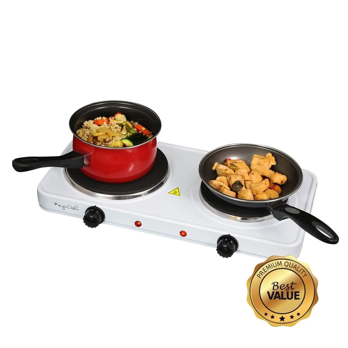 212 MAIN Compact Portable Electric Dual Burner Induction Cooktop - 18 inches Length, 11 lbs, Fast Heating, Power Lights, Sleek Stainless Steel & Aluminum Build, Even Heat Distribution, for Travel & Household Kitchen Use (White)