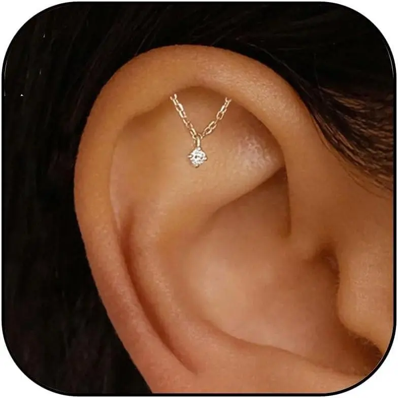 Women's Hidden Helix Earrings, Dainty Hanging Chain Cartilage Piercing Jewelry with Flat Back for a Layered Earring and Jewelry Stack