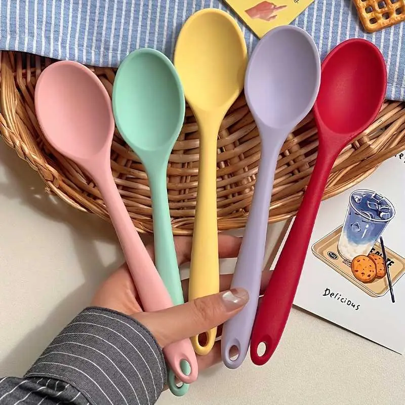 5-Piece Heat-Resistant Non-Stick Kitchen Scraper Spoon Set, Utensils, 8-Inch Silicone Spoons, Multi Purpose Scoop, for Mixing, Baking, Serving, Cooking, and Stirring