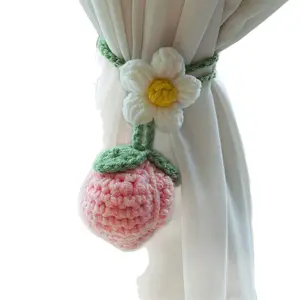 Handmade Crochet Sunflower & Berry Pendant, Knitted Yarn Bag Charm, Car Rearview Mirror Hanging Ornament, Curtain Tieback Home Decor