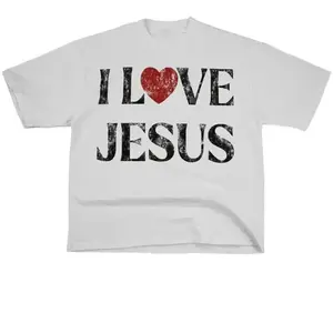 Vintage I Love Jesus Short Sleeve T Shirt Unisex Cotton Polyester Round Neck Letter Print Top Perfect Gift