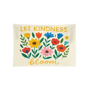 Kindness Bloom Tapestry: Floral Classroom Decor, Positive Affirmation Kids Wall Tapestry Let Kindness Bloom Floral Design With Colorful Flowers And Inspirational Quote For Classroom Home Decor