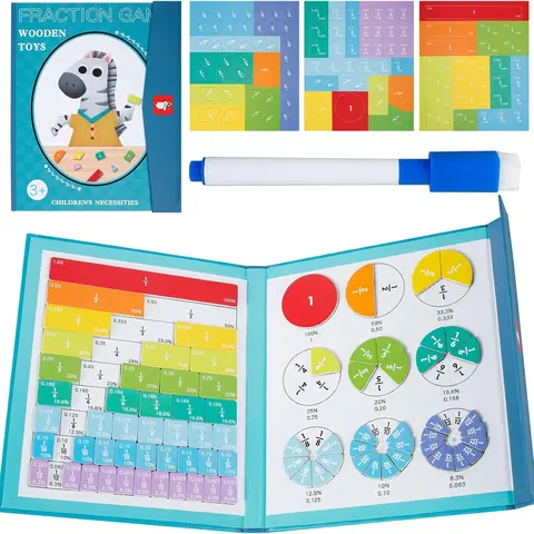 Magnetic Fraction Educational Puzzle Set - Math Learning Tools with Fraction Circles, Tiles, Rounds, Portable Demo Book, Foldable Bottom Board for 3+ Years Children, Classroom School & Educational Supplies (Fun & Intuitive Learning),techvibes