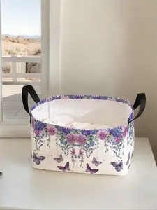 Floral, Flower & Butterfly Pattern Printed Open Storage Box, Multi-functional Decorative Storage Basket with Handle, Foldable Cloth Storage Box for Living Room, Bathroom, Kitchen