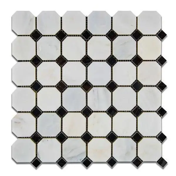 Calacatta Prestige (Asian Statuary) 12x12 Octagon with Black Polished/Honed Tile