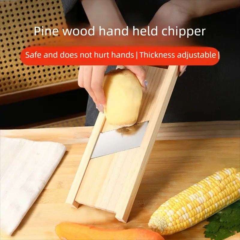 Wooden Slicer And Shredder Meat Cutter Manual Multi-Functional Kitchen Tool Adjustable Thickness Potato Chips Potato Fry Cutter Home Use Kitchen Vegetable Slicer Vegetable Cutting Slicer