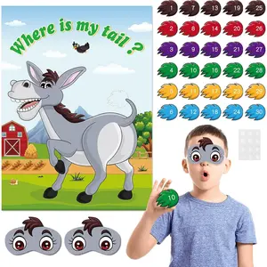 Pin The Tail on The Donkey Party Game with 30 Pcs Tails for Kids Birthday Party Carnival Circus Christmas Party Supplies