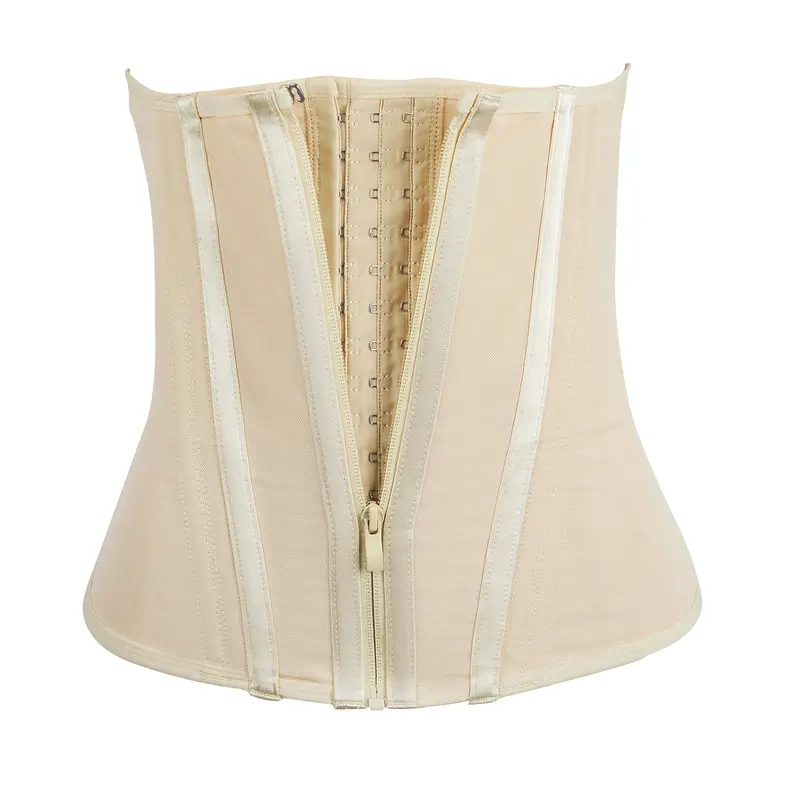 Women's Zipper Front Waist Trainer, Solid Overbust Corset with Smooth Fabric, Tummy Control Faja for Postpartum Recovery and Butt Lift