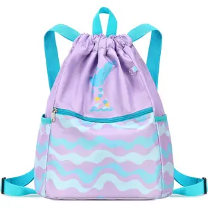 Rainbow  Drawstring Backpack String Bag Lightweight Gym Bag Sackpack  Backpack for Women Girls Gym Shopping  Yoga Blue