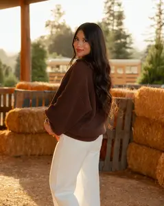 Brown Sugar Oversized Knit Sweater 100% Cotton Slouchy Fit with Ribbed Cuffs Hem & Pockets Cozy Relax Fit