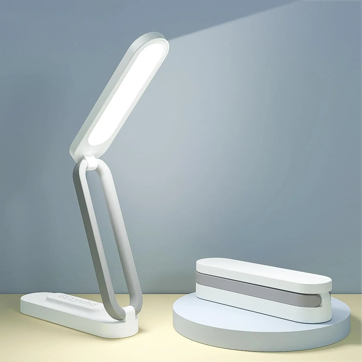 Giryuhd Plastic Compact Rechargeable LED Desk Lamp - 2000mAh Wireless Battery-Operated, Foldable Portable, 3 Brightness Dimmable, LED Light Strip for Indoor Office & Home (White)