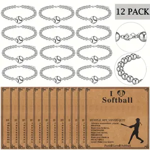 Gift For Her/Him Set of 12 Softball Bracelets with a Sports Theme, Perfect As Team Gifts Or Party Favors, Featuring Ball Charms And Inspirational Cards for Both Men And Women