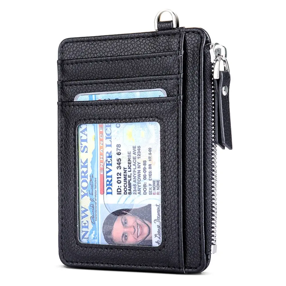 Slim Card Holder Wallet with Zip Pocket, RFID Blocking, Total 9 Compartments Large Capacity, 3.5" x 4.7" (Slight Larger Than Usual), Faux Leather