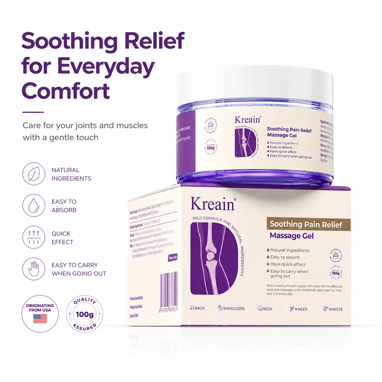 Kreain Rapid Relief Muscle Therapy Gel Soothes Knees Lumbar Neck Hands & Feet with Boswellia Glucosamine & Collagen Natural Ingredients for Enhanced Relief