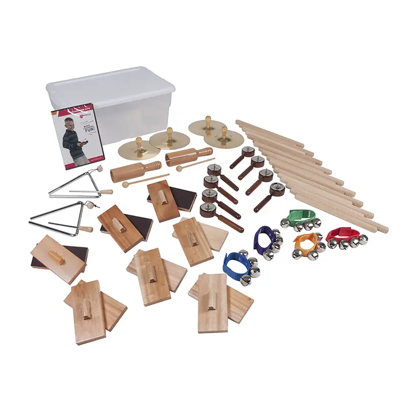 Westco Wooden Educational Percussion Kit - 25-Player Elementary Music Complete Set with Cymbal Pair, Interactive Dog & Cat Toy Accessory