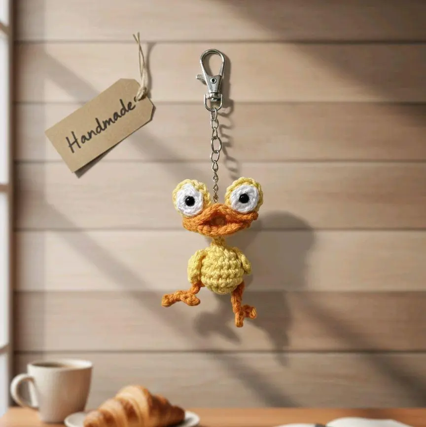 Handmade Soft Cotton Duck-Shaped Keychain Pendant - Animal Motif, Charms, Bag Charm, Chain-Attached Keychains, Whimsical Fashion Costume Jewelry Accessory, Cute Daily Gift Idea, Animal Motif Keychains