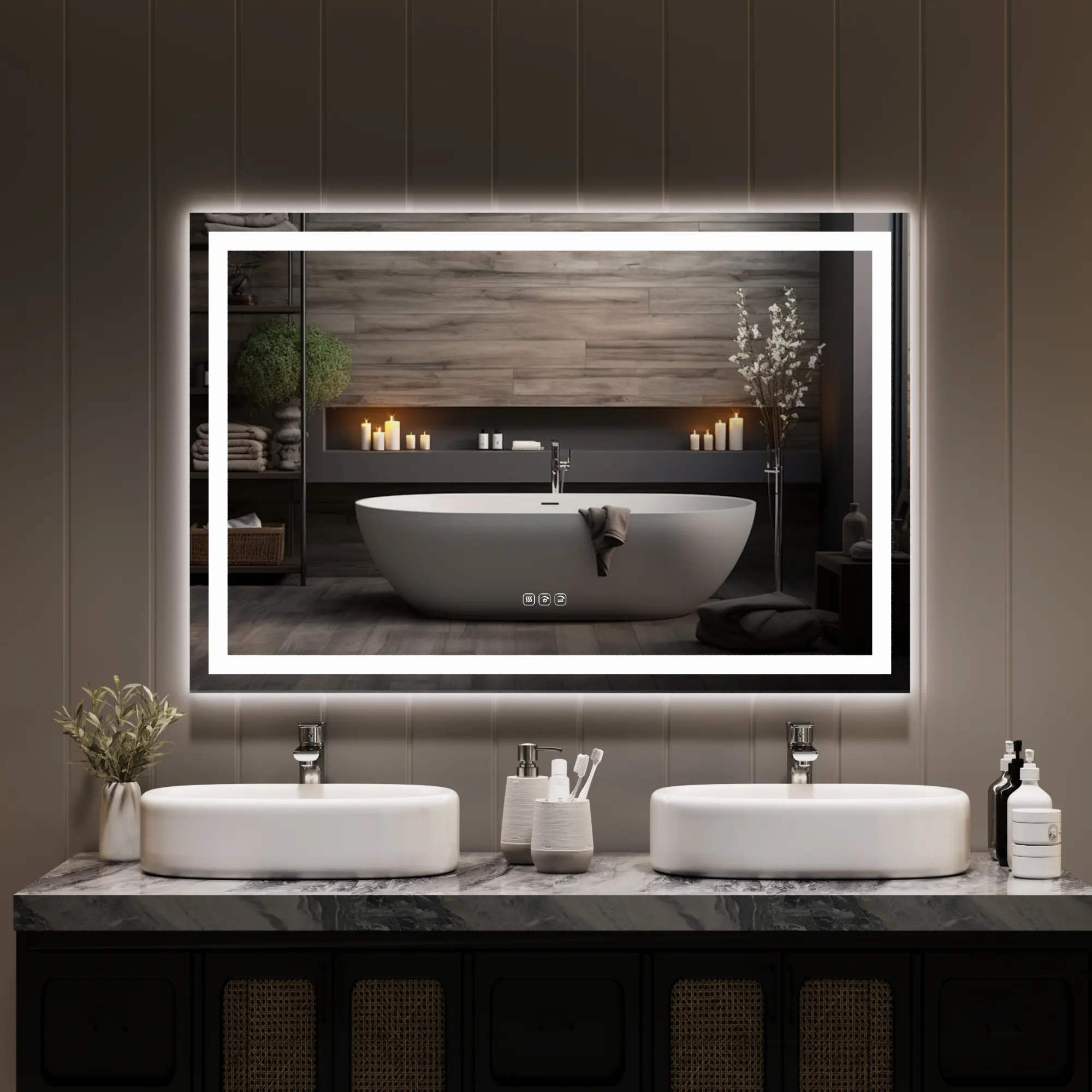 45x30in Makeup Mirror with Lights, LED Lighted Bathroom Vanity Mirror - Wall-Mounted, Dimmable Backlit & Front Lit, Anti-Fog, Memory Function, Shatter-Proof, Horizontal/Vertical Install, Led Lighted Mirror