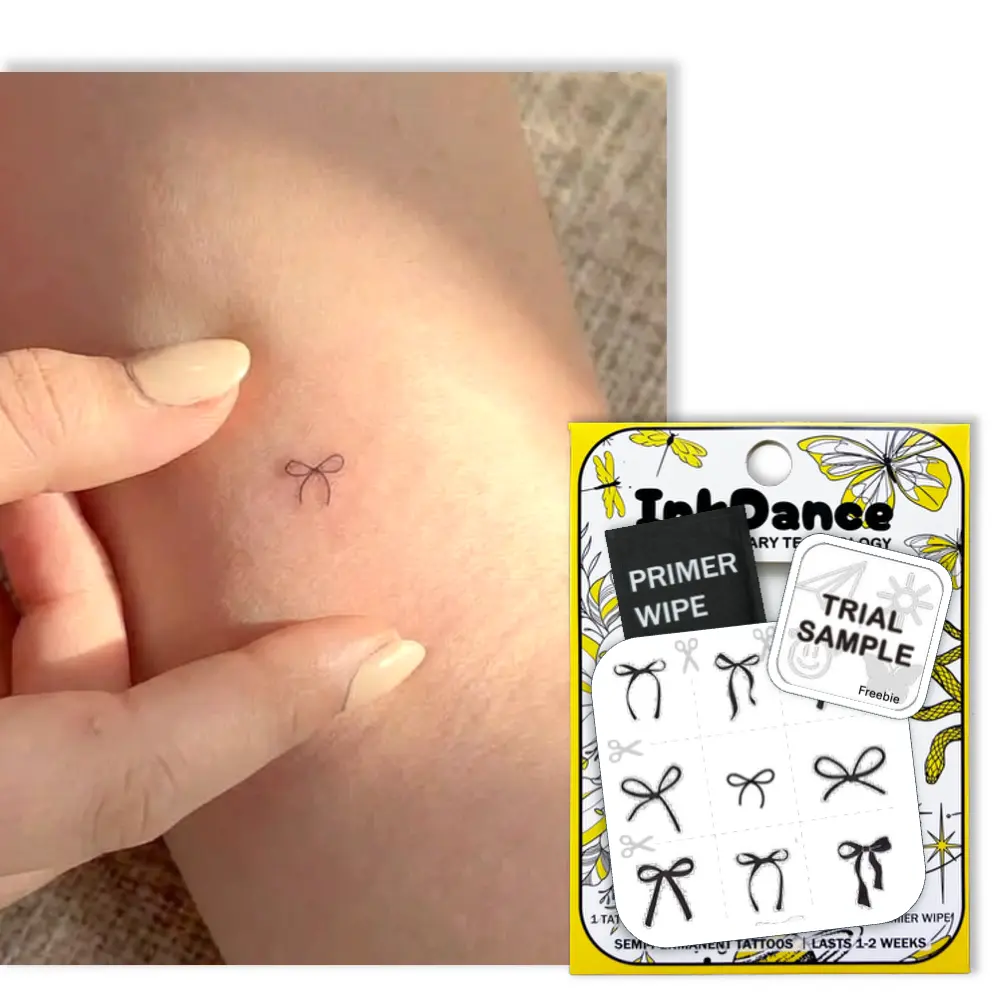 InkDance Semi-Permanent Tattoo, Micro Coquette Bow, Long Lasting Temporary Tattoos Coquette Aesthetic, Waterproof Plant-Based Ink, Lasts 1-2 Weeks, Color Develops in 24 Hours MNF102, Set of 9