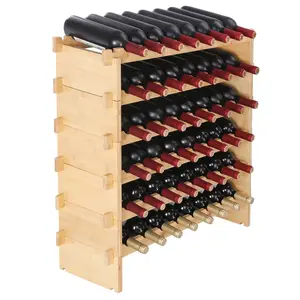 VEVOR 48 Bottle Stackable Modular Wine Rack,  6-Tier Solid Bamboo Wood Storage Racks, Floor Freestanding Wines Holder Display Shelf, Wobble-Free Shelves for Kitchen, Bar, and Cellar (Natural Color) Utensils Sturdy