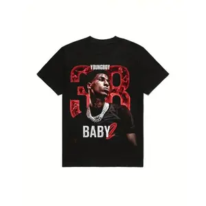 Youngboy 38 Teenager pattern printed men's pure cotton T-shirt - black, short sleeves, crew neck, all-season comfortable, 180g, casual street style