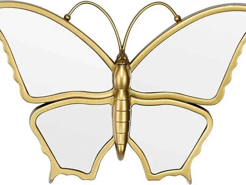 Decorative Butterfly Wall Mirror with Gold Plastic Frame (9.8 x 6.3 inch)