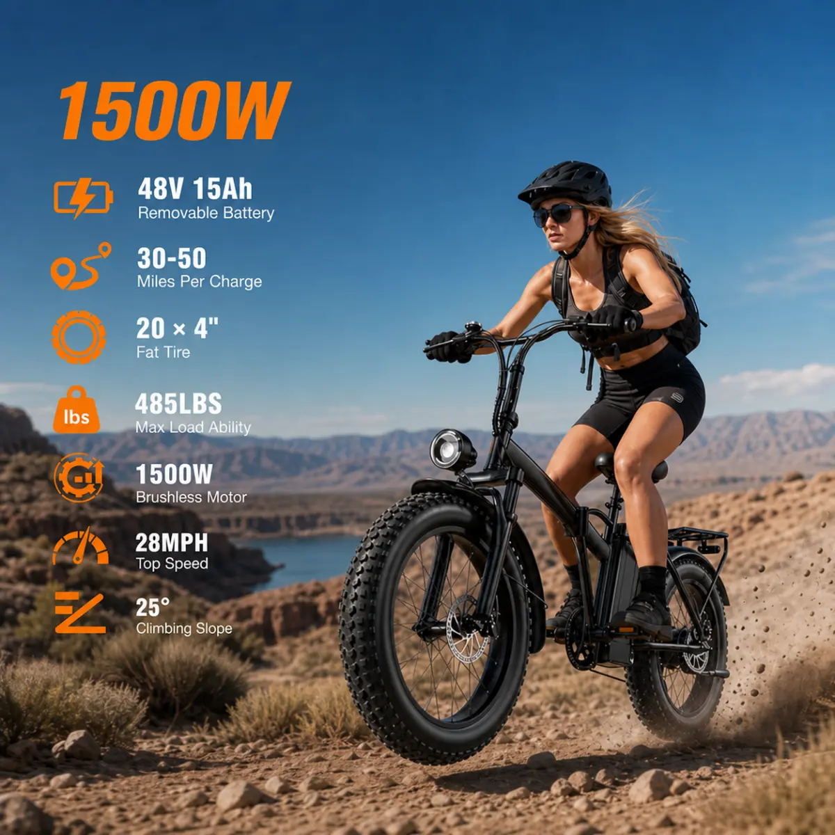 X5 Retro Fat Tire Mountain Ebike for Adults - 1500W Peak Power Motor, 40 Mi Max Range, Adult Size Frame, 20"×4.0 CST Off-Road Tires, Dual Brake Discs, 3 Riding Modes, Detachable Lithium Battery, Unisex