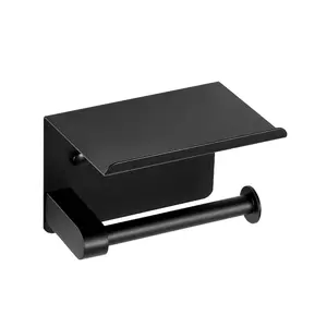 fathersdaygift VEVOR Toilet Paper Holder with Shelf, Fits Mega Rolls Size, Stainless Steel Rustproof Material, Wall Mounted with Screws and Double-Sided Tape, Toilet Roll Tissue Holder for Bathroom, Matte Black
