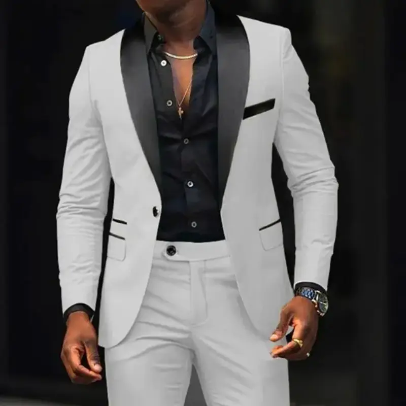 Men's 2-Piece Slim Fit Linen Suit - Solid Grey Shawl Lapel Tuxedo Blazer Top with Matching Pants, Breathable Wrinkle-Resistant Lightweight Workwear for Wedding, Casual Formal Dress, Menswear, Classic, Elegant, Business, Party, Wedding Party, Tailored Cut,