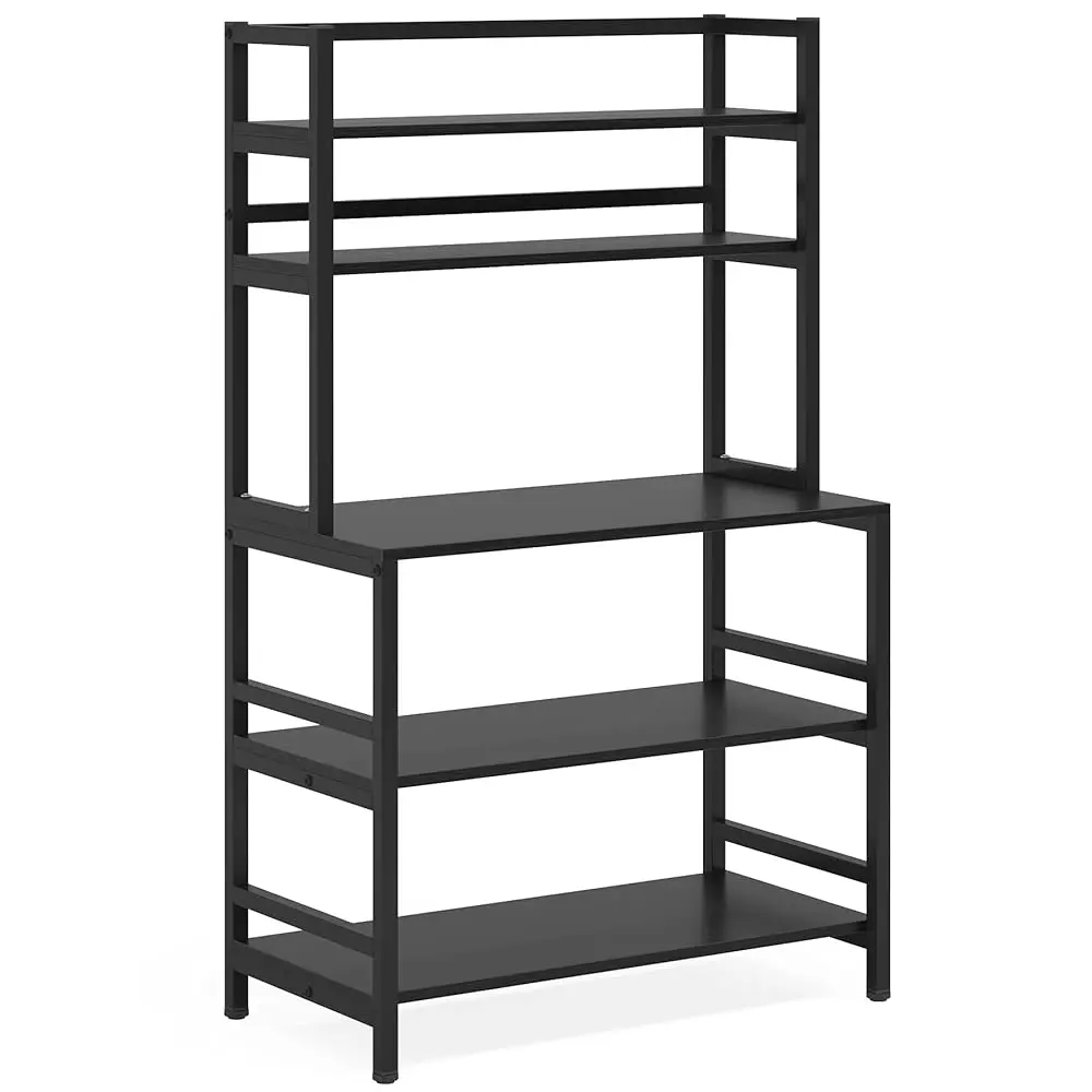 Tribesigns 5-Tier Black Kitchen Bakers Rack with Hutch, Industrial Microwave Oven Stand and Utility Cart Storage Shelf Organizer