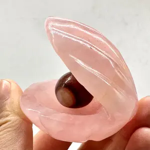 1 count Natural rose quartz carving crystal shell rose quartz shell claps for pearls or rings box beautiful healing stones chakra crystal collection 5-7cm