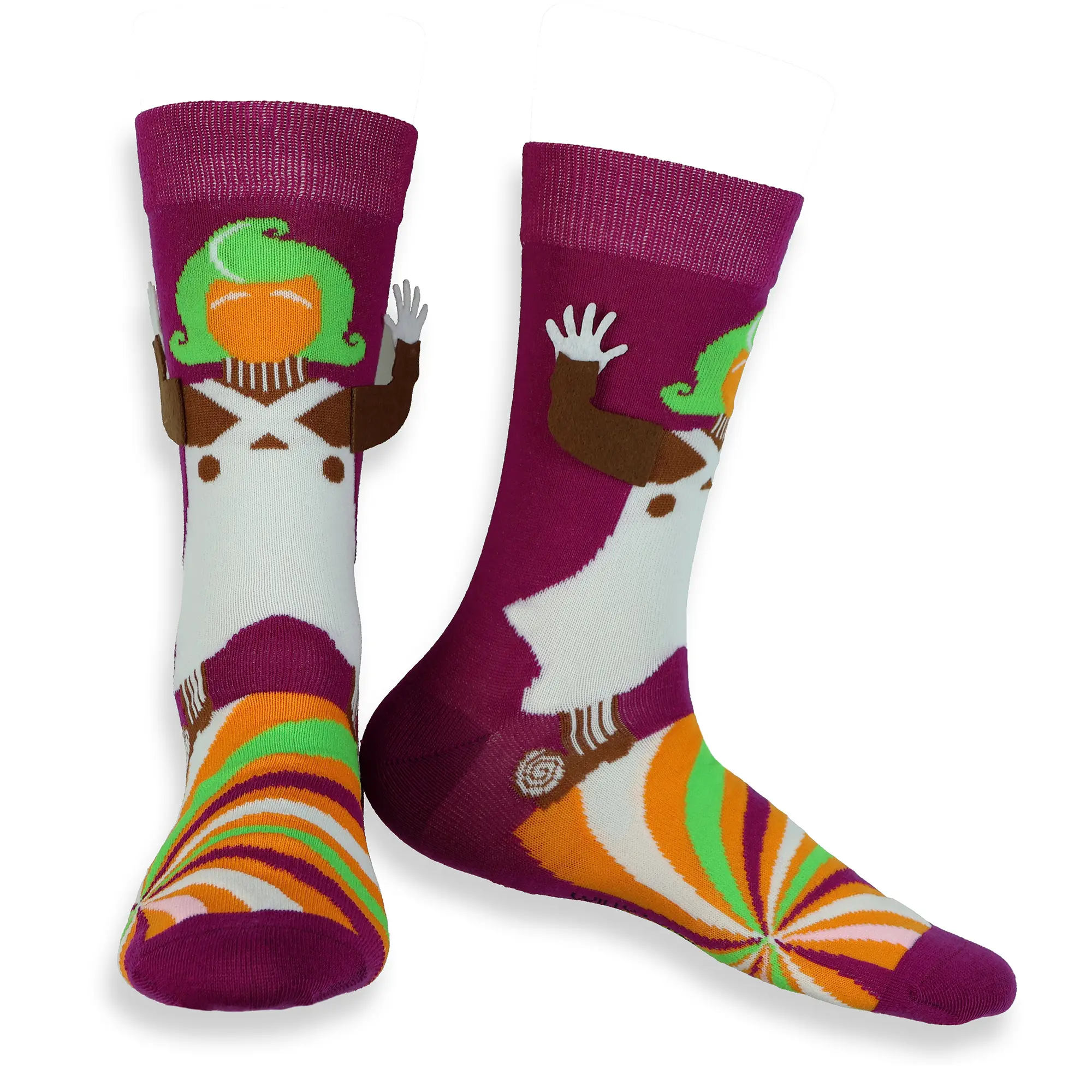 Willy Wonka Socks Men's Oompa Loompa Felt Hands Adult Mid Calf Crew Socks 1 Pair Fits Shoe Size 8-12, Love, Stretch, Spandex, Menswear