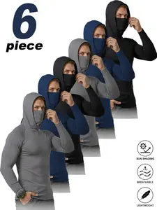 Sun protection hooded tops with face mask, available in sets of 6 or 3; quick-drying long sleeves, high elasticity, breathable and comfortable fabric—ideal for working in sunlight, outdoor hiking, fishing, and sports wear.