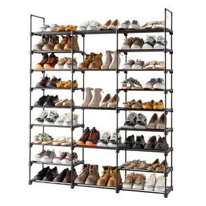 9 Tiers Shoe Rack Storage Organizer Shoe Shelf Organizer for Entryway Holds 50-55 Pairs Shoe, Stackable Shoe Cabinet Shoe Rack，Large Capacity Tall Shoe Organizer Sturdy Shoe Storage with Two Hooks Space Saving Metal Wide Shoe Rack Closet, Bedroom, Black