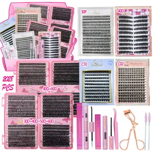 Big Capacity Natural Volume Cluster Lash Set 3D Wispy, Fluffy Eyelash Clusters, Fluffy Thick Volume False, Synthetic Eyelashes with Bond Seal Remover Applicator lash brushes, D Curl Mixed Length & Style, DIY Lash Extension Kit, Gift for Friend