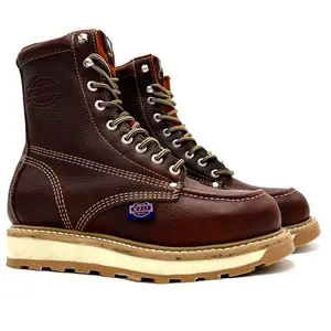 White Wolf 8 Inch Lacer Moc Toe Work Boot Dual Density Goodyear Welt Sole Oil and Slip Resistant Anti-Fatigue WW-955 Grizzly Brown Leather Footwear Comfort Shoe Walking Shoes  Closed