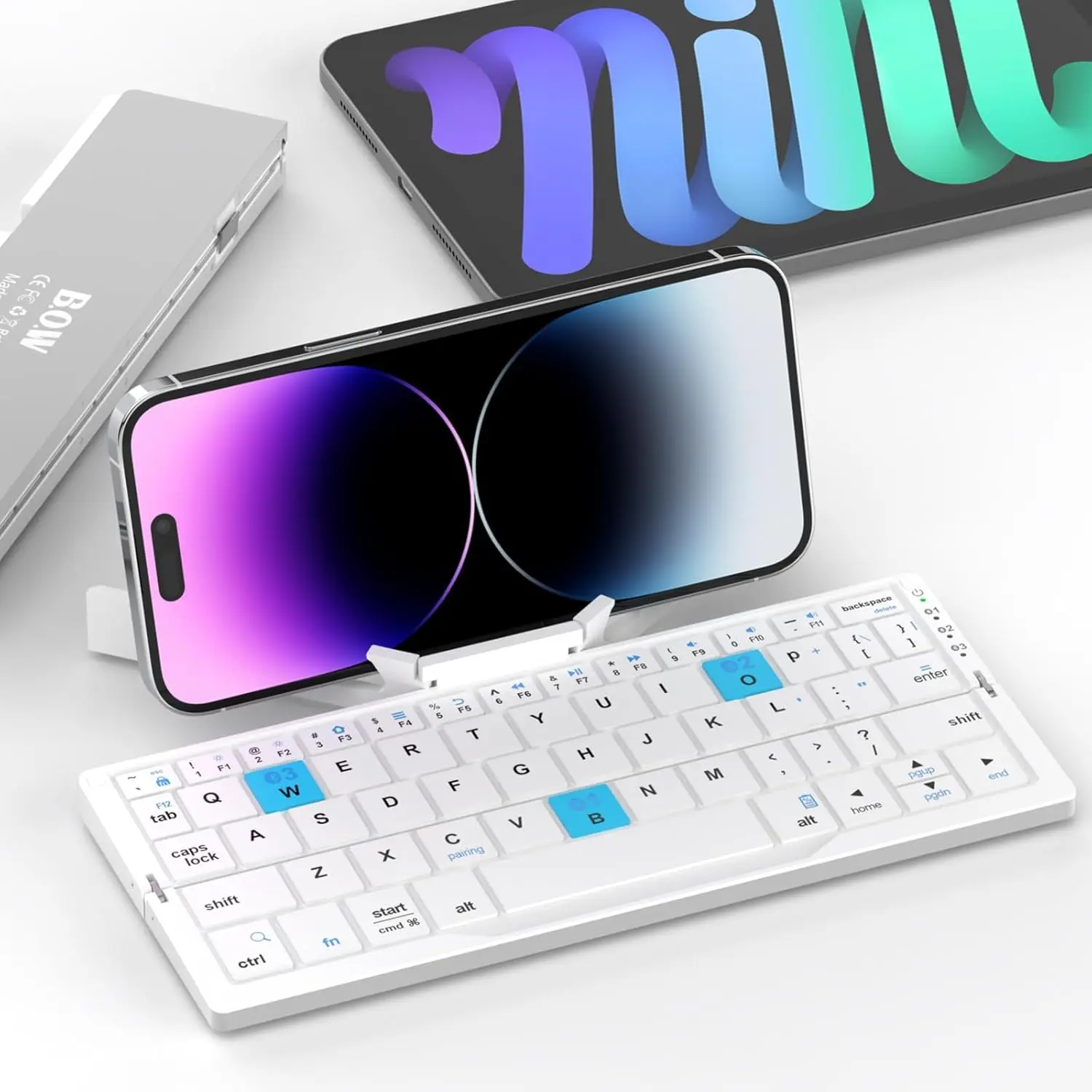 JOMAA Wireless Foldable Bluetooth Keyboard with Phone & Tablet Stand, Rechargeable Pocket Keyboard for Windows, iOS, Android Devices, USB-Micro Charging, Computer Accessories for Travel, Metal