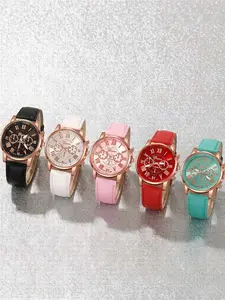 5-piece women's wristwatch belt watch Geneva quartz watch fake three eye Roman fashion men's watch set Fashionable Watches