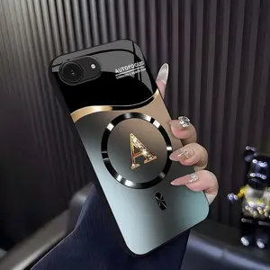 Suitable for [iPhone 16e] high-end MagSafe phone case🥰, Features a magnetic attachment function Luxury Gradient Metallic Bling Rhinestone 26 Initial 952