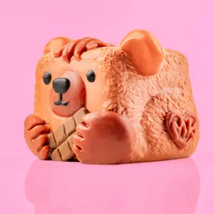 Button the Bear Soft Silicon Squishy Brown Bear with Chocolate Stress Relief Taba Squishy Toy