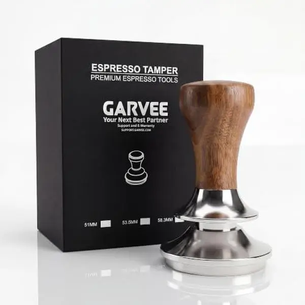 GARVEE Multi-Size Self-Leveling Espresso Tamper, 53.5mm Ripple Base, Solid Wood Handle