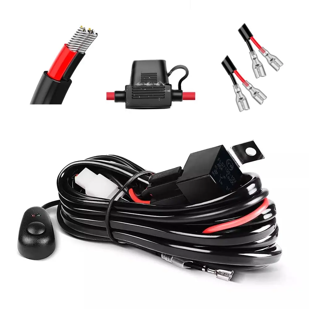 LED Light Bar Wiring Harness Kit 2 Leads 20AWG 12V On/Off Switch Power Relay Blade Fuse for Off Road Lights, Black