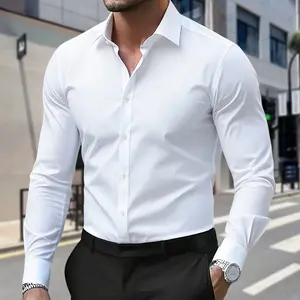 Men's Business Shirt - Simple and Minimalist Daily Wear for Work Settings. Durable and Long-lasting High-Quality Sewing. Smooth Texture. Classic Colors of Black, White and Blue. Breathable with Ice Silk Technology, No Sweating Problem.