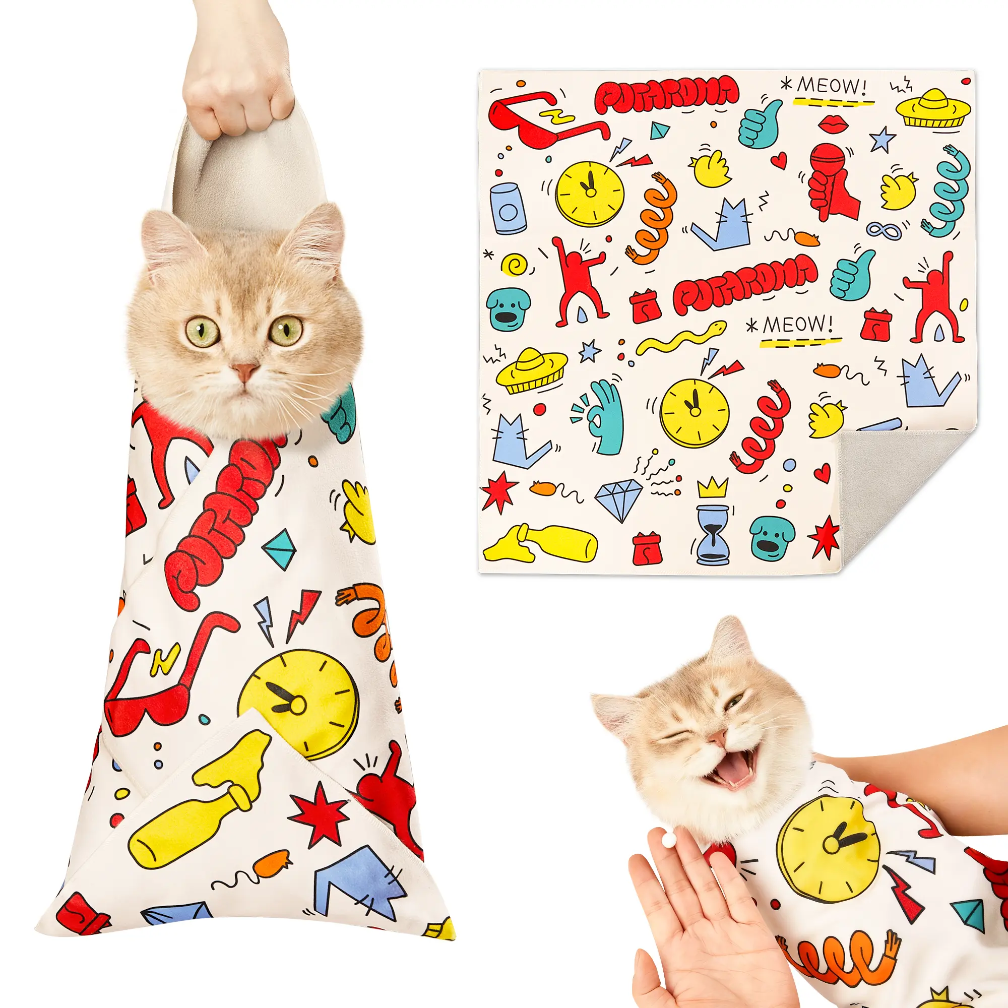 Cat Grooming Restraint Wrap 2-Pack, Flexible Self-Adhesive Secure Adhesive Swaddle Burrito Blanket for Nail Trimming & Claw Care, Anti-Scratch (13.8×13.8in & 22×22in 2 Sizes) #SummerVibes #petlovers