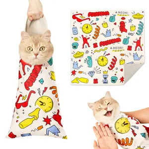 Cat Grooming Wrap 2 Pack, Self-Adhesive Swaddle Burrito Blanket for Nail Trimming, Grooming & Claw Care, Anti-Scratch Cat Restraint Wrap (14×14in & 22×22in)